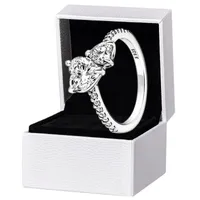 Nouvelle arriv￩e ￠ double coeur ￩tincelante Ring Solid 925 Silver Women Girlfriend Girlfone Gift Jewelry for Pandora Lover CZ Diamond Rings avec coffre d'origine