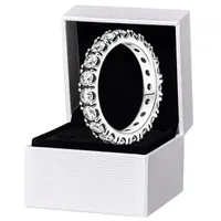 Sparkling Row Eternity Ring 925 Sterling Silver Women Heren Volledig CZ Diamond bruiloft Gift sieraden voor Pandora Lover Band Rings met originele boxset