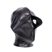 Full Face Cover Bondage Hood Muzzle Dual Layers with Zipper Bondage Gear Leather Head Mask Harness Restraint Fetish Sex Toy New Design251k