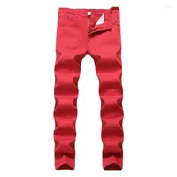 Herren Jeans Herren Farbe Denim Stretch dünne schlanke Chino -Hosen für Herren Herbst Casual Sweat Khaki Schwarz Rot Weiß
