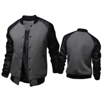 Veste noire de mode Spring Mens Single Breasted Pu Leather Patchwork Jacket Baseball Veste Gray Jackets 264A