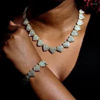 Chaines Collier de chaîne de tennis coeur 15 mm Collier Bling Micro Pave Frong Cuban Link Bracelet For Women Men Iced Out Jewelry Cadeaux