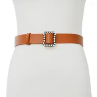 Belts Lux 2022 Ladies Imitation Leather Pearl Buckle Belt Fashion Simple Elegant Temperament Square Decorative Bg-1519