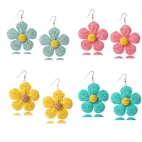 Dangle Earrings 2022 Korean Fashion Sweet Colorful Raffia Flower Pendant For Women Funny Cute Pink Blue Flowers Weave Woman Earring