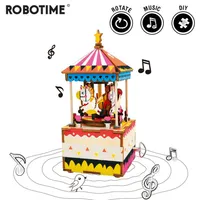 Robotime DIY Merry-go-round 3D Wooden Puzzle Game Assembly Rotatable Music Box Toy Gift for Children Adult AM304 Y200317266w