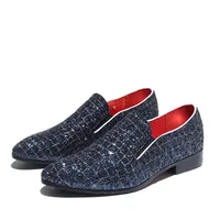 Plus Size Dress Shoes Luxury Glitter Men Loafers Slippers Slip-on Shoes Leather Flat Cool Formal Dress Party Wedding Shoes Q-526262U