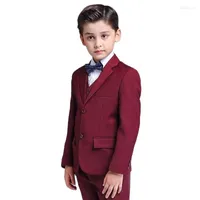 Men&#039;s Suits 2022 Burgundy Boys Formal Dinner Tuxedos Little Boy Groomsmen Kids Children For Wedding Party Prom Suit Wear Slim 3 Piece