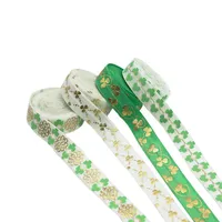 100 Yards Lot Gold Foil Clover Foe Ribbon Green St Patrick's Way Over Flastic Welcome Custom Design276X