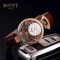 Bovet Swiss Quartz Mens Watch Amadeo Fleurier Rose Gold Skeleton White Dial Watches Brown Leather Strap Watches Cheap TimeZoneWatc276s