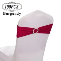100 Chair Sashes Spandex Wedding Bows gold Chair Sash Bands Lycra Strectch Chair Cover Band with Diamond Ring for Party Event Decor309B