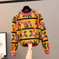 Женские свитеры Xisteps вязаные женщины пулверы свитер с длинным рукавом o шее цветочная вышивка женская джемпер 2022 Осенняя зимняя уличная одежда