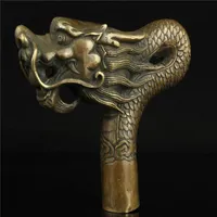 decoration copper crafts China Old Handwork Carving Bronze Dragon Statue Cane Head Walking Stick 238i