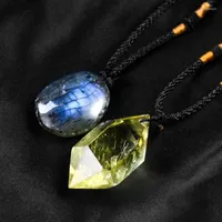 Pendant Necklaces Natural Labradorite Moonstone Citrine Necklace Yellow Quartz Energy Crystal Point Sweater Chain Woman Jewelry