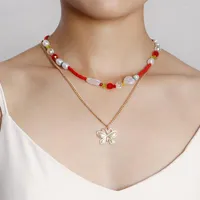 Ketten mehrschichtige Kristallperlen Halsketten Halsband Barock Imitation Perlenkette Schmetterlingsanhänger für Frauen Schmuck