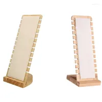 Jewelry Pouches 2PCS Store Counter Window Display-Milky With Bamboo Wood Pendant Stand Support Display Props Beige