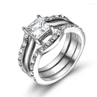 Bagues de mariage kolmnsta couleurs argentées femmes anneau en acier inoxydable ensemble bijoux vintage pour anel féminino conjunto anneis anillos