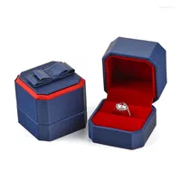 Bolsas de joias Caixa de presente de anel de jóias azuis Pacote de casos de armazenamento de organizador de organizador para engajamento