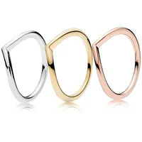 Gepolijste wishbone ring 18k geel goud vergulde ringen originele doos voor Pandora 925 Silver Rose Gold Women Wedding Ring Sets262U