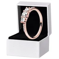 Kvinnor Clear Three-Stone Ring Authentic 925 Silver Rose Gold Plated Wedding Jewelry for Pandora Cz Diamond Girl Gift Rings with Original Box