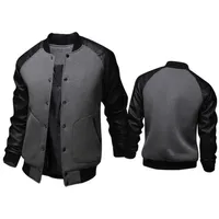 Veste noire de mode Spring Mens Single Breasted Pu Leather Patchwork Jacket Baseball Veste Grey Jackets 310H