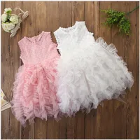 2021 New Baby Girls Princess Dresses Kids Lace Tutu Skirts Children Sleeveless Wedding Dress Girl Party Dress282Z