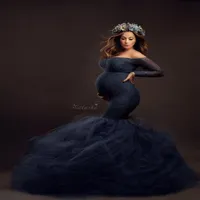Nyaste moderskapspografiska rekvisita klänningar spetsnät lång graviditetsklänning för gravida kvinnor maxi moderskapsklänning po shoots269n