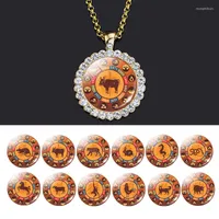 Hänge halsband strass glas kinesiska zodiak halsband mode charm smycken tillbehör lyckliga amulet gåvor för kvinnor män