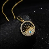 Kedjor Önskar att sälja mikroinlagd zirkonskiva Devil's Eye Pendant Necklace Women's Real Gold Plating Color Protection