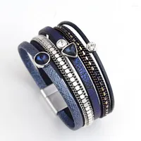 Bracelets de charme Amorcome mulheres azul de couro cristal