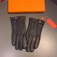 Guantes de cuero para hombres de invierno Guantes de cachemir de cachemir Guantes de piel de alto grado de altura Logotipo de hardware cl￡sico de hardware para hombres simplicidad de guantes c￡lidos