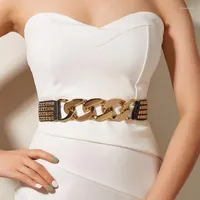 Ceinture de boucle en or boucle femme ceinture ￩lastique large pour les dames grandes plus femelles avec d￩coration rivet