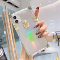Fashion Designer Clear TPU cases For iPhone 13 12 11 Pro X Xs Max 8 7 Plus Square High Quality transparent laser Paper jam Defender Pho254T