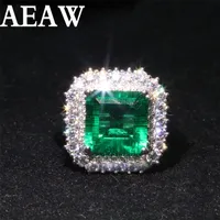 Solitaire Ring Wedding Rings 5ctw Fine Jewelry Real 14K White Gold 4ct 9mm Lab Grown Colombian Emerald with 1ct cMoissanite Gemstone for women 220829