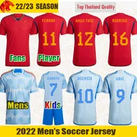 Ansu Fati Spanje voetbaltruien 2022 2023 Espana Morata Ferran Koke Gavi Marcos Azpilicueta 22 23 Wereld Rodrigo Cup -fans speler versie voetbal Shirts Men Kids Kit