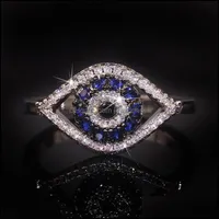 Bandringar Punk Female Blue Crystal Stone Ring Charm Zircon Sier Color 2021 Bröllopsringar för kvinnor Dainty Evil Eye Hollow Engagement DH5VP