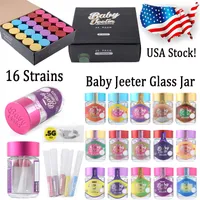 Stock in USA Baby Jeeter Infused Empty Bottles Pre Rolls 2.5g Glass Jar E Cigarettes Accessories Wax Oil Container Dry Herb Herbal Storage 16 Strains