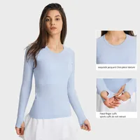 L-9083 Elastic Crewneck Sweetshirts Mulheres de manga comprida camisas de ioga camisetas de malha respiráveis ​​camisetas