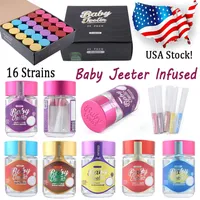 Stock in USA Baby Jeeter Infused Case Glass Jar Pre Rolls 2.5g Wax Oil Container Dry Herb Storage Glass Filter Bottle With Sticker and Cigarette Paper 16 Strains