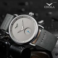 Montre-bracelets Onola en acier inoxydable simple Men de montre 2022 en cuir authentique CHAUX FOIR CASSOSIER ARAPPORER RELOGIO MASCULINO