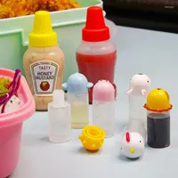 Aufbewahrung Flaschen 2/6pc Set Mini -Gewürztesauceflasche tragbares niedliches Cartoon -Salat -Dressing Ketchup Plastik Bento Box Küchenzubehör