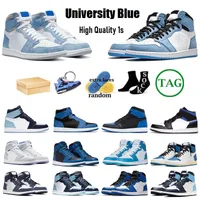 Jumpman 1 University Blue Basketball Shoes 1S Box Sports Shoes Genuine Leather Og High High 특허 Hyper Royal Mocha Homage 디자이너 운동화 트레이너 36-47
