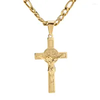 Pendant Necklaces Gold Plated Stainless Steel 28 50mm Fashion Crucifix Jesus Cross Pendants Necklace For Men Jewelry Findings 24&#39;&#39;