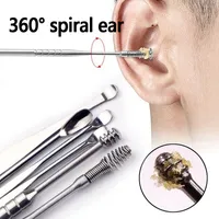 6pcs/set picarers de cera de orelha de a￧o inoxid￡vel removedor de a￧o de a￧o de orelha Curette Spoon Care Ferramenta de limpeza da orelha