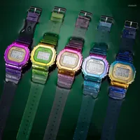 Wristwatches Fashion Men Women Watches Colorful Casual Square Transparent Digital Sport Watch Gift Clock LED Luminous Wristwatch Female