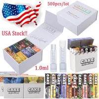USA Stock Atomizers Cake Full Glass Vape Cartridges 1ml Carts Empty Cartridge Packaging Oil Dab Pen Vaporizer Satrter Kits For E Cigarettes 10 Strains