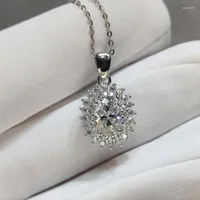 Pendants Other Silver 925 Original 18K White Gold Plated 1 Diamond Test Past D Color Oval Moissanite Sunflower Pendant Necklace For Women