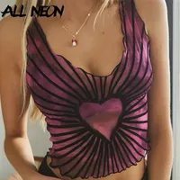 Women's Tanks & Camis ALLNeon Pastel Goth Striped Tie Dye Lettuce Trim E-girl Aesthetics Heart Print U-neck Sleeveless Y2K Crop To225N