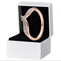 Sparkling Leaves Ring Women Rose gold Wedding Jewelry For pandora CZ diamond 925 Silver Lover Rings with Original Gift Box Set