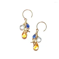 Kolczyki Dangle LII ji cytryn Kyanite Blue Topaz 14K Gold Star Charm ręcznie robiona biżuteria dla kobiet Prezent