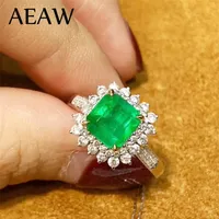 Solitaire Ring Wedding Rings 4CT Fine Jewelry Real 14K White Gold AAA Colombian Lab Created Emerald with Moissanite Gemstone for women 220829